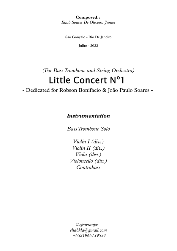 Little Concert Nº1 for Bass Trombone and String Orchestra Sheet Music