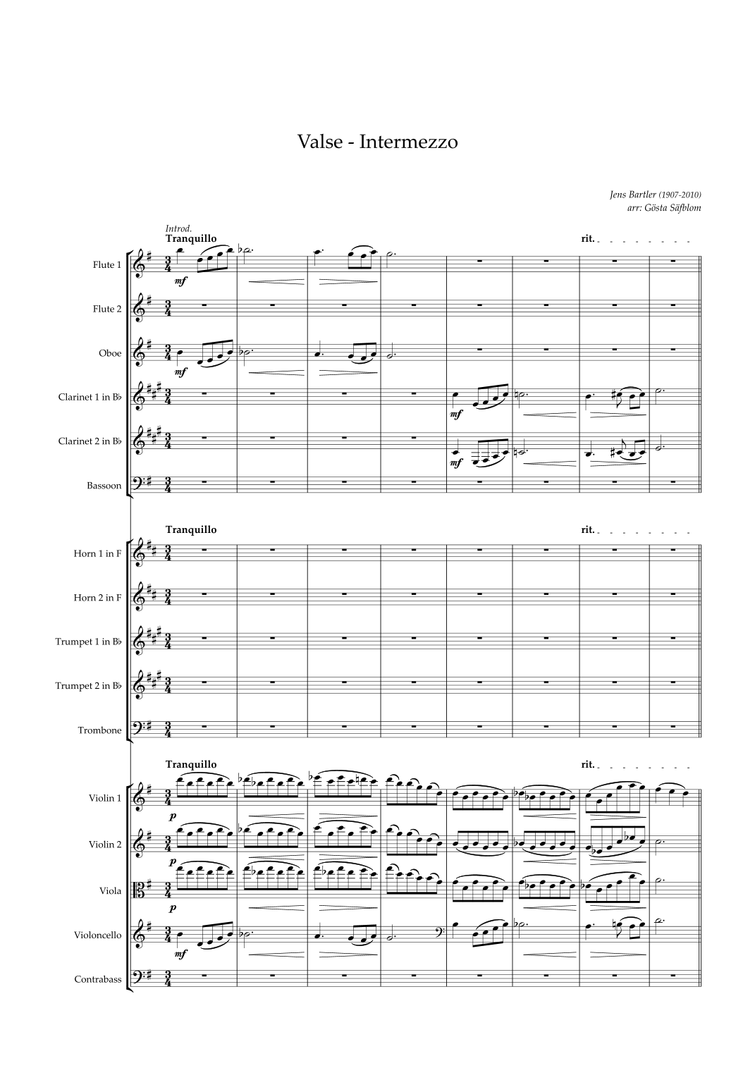 Valse - Intermezzo by Jens Bartler Full Orchestra