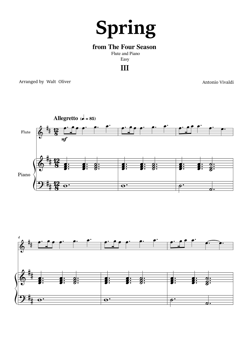 Vivaldi - The Four Seasons - Spring - 3st mov. - Flute and Piano - Very ...