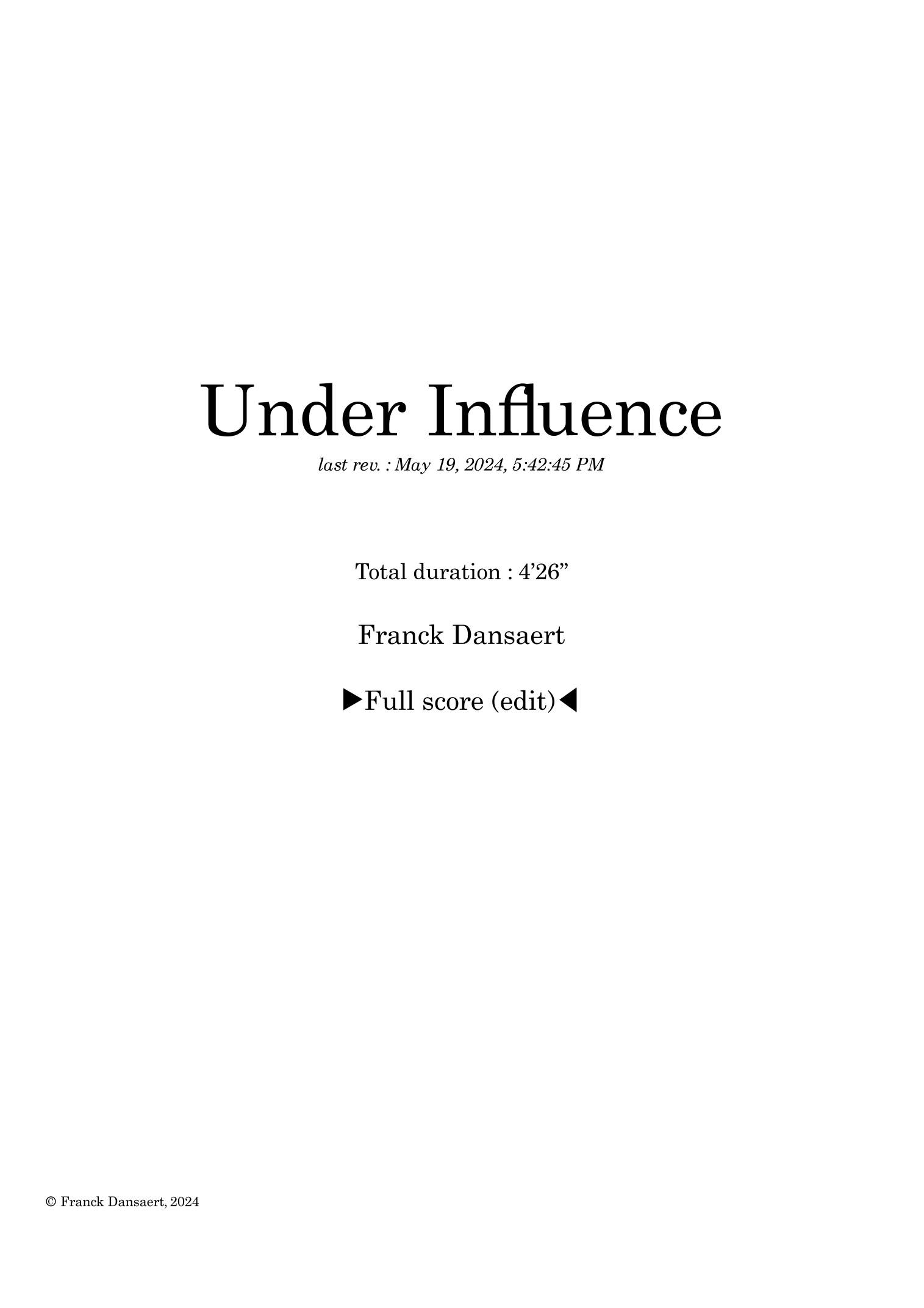 Under influence - Score Only by Franck Dansaert Full Orchestra