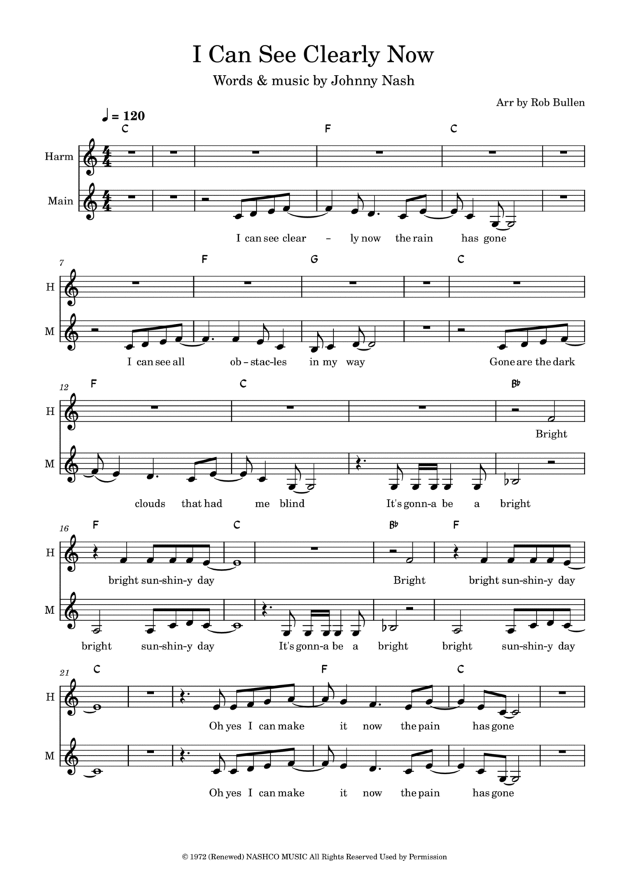 I Can See Clearly Now Sheet Music Jimmy Cliff Instrumental Duet