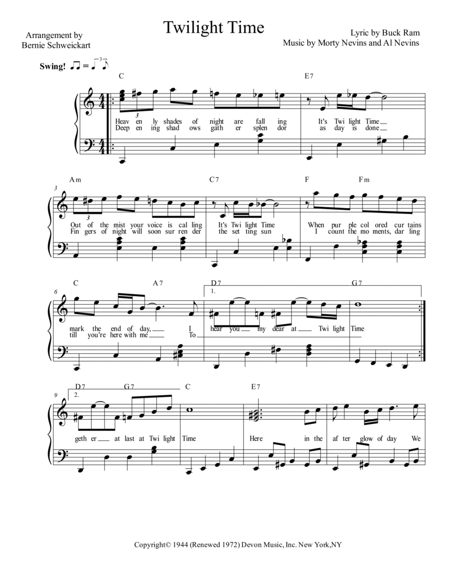 Twilight Time by The Platters Sheet Music for Piano, Vocal