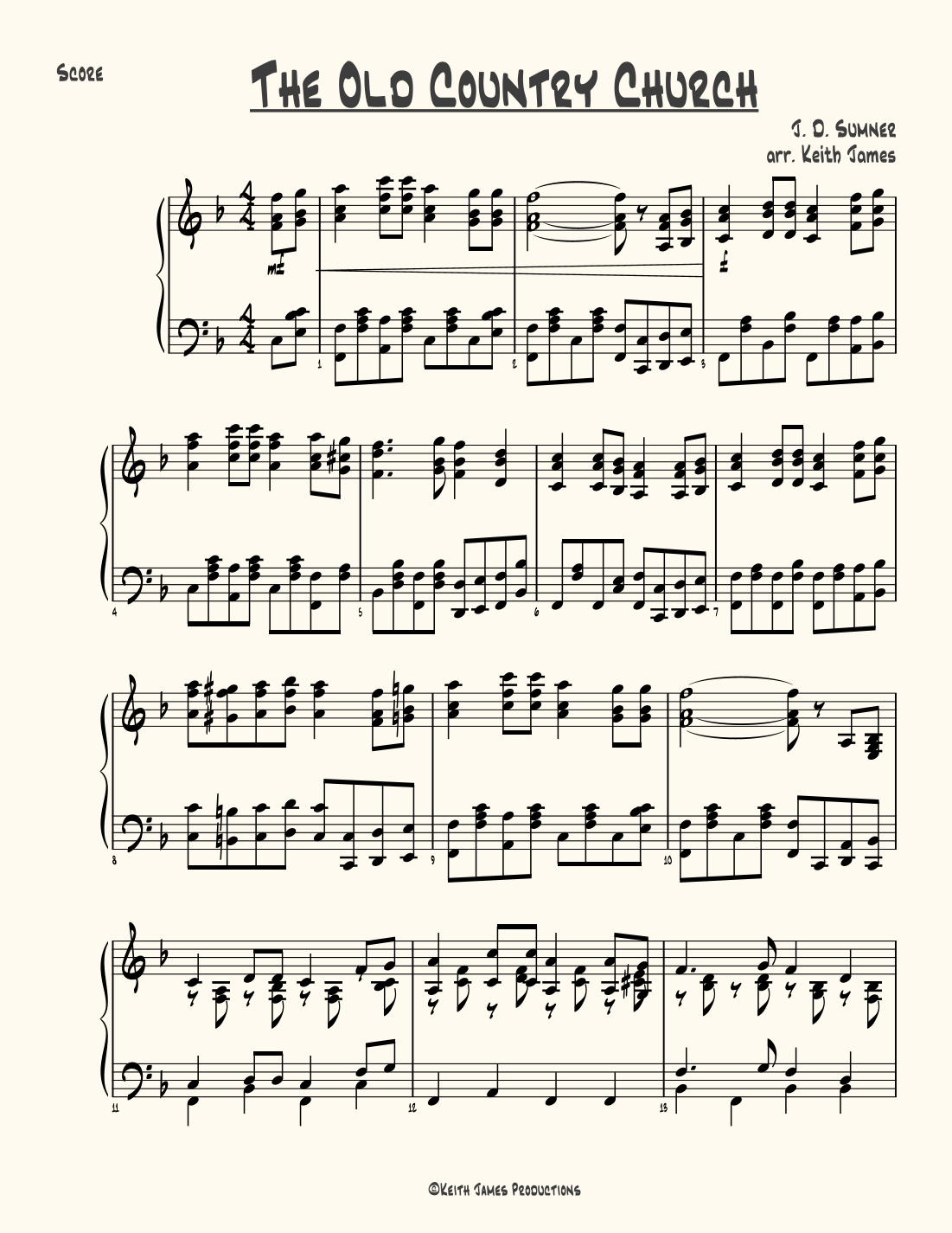 Interaktive Digitale Noten-Vorschau von 'The Old Country Church (arr. arr. Keith James)' von Keith James, Klavier solo page 1