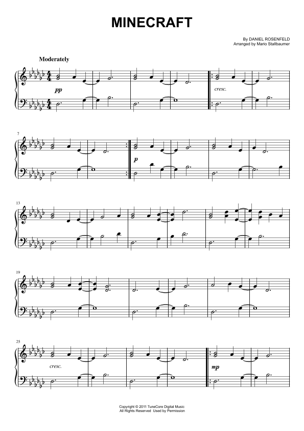 Minecraft By C418 Sheet Music For Piano Solo arr Mario Stallbaumer 