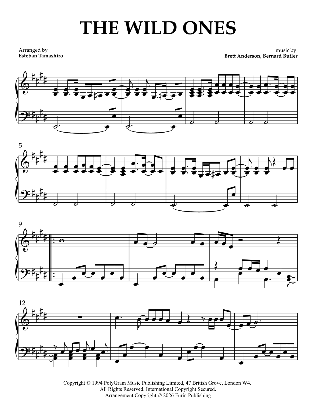 The Wild Ones (arr. Esteban Tamashiro) von Suede Noten zum Klavier solo ...