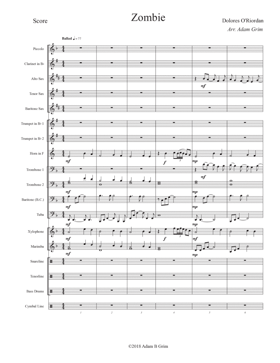 Zombie Noten The Cranberries Marching Band