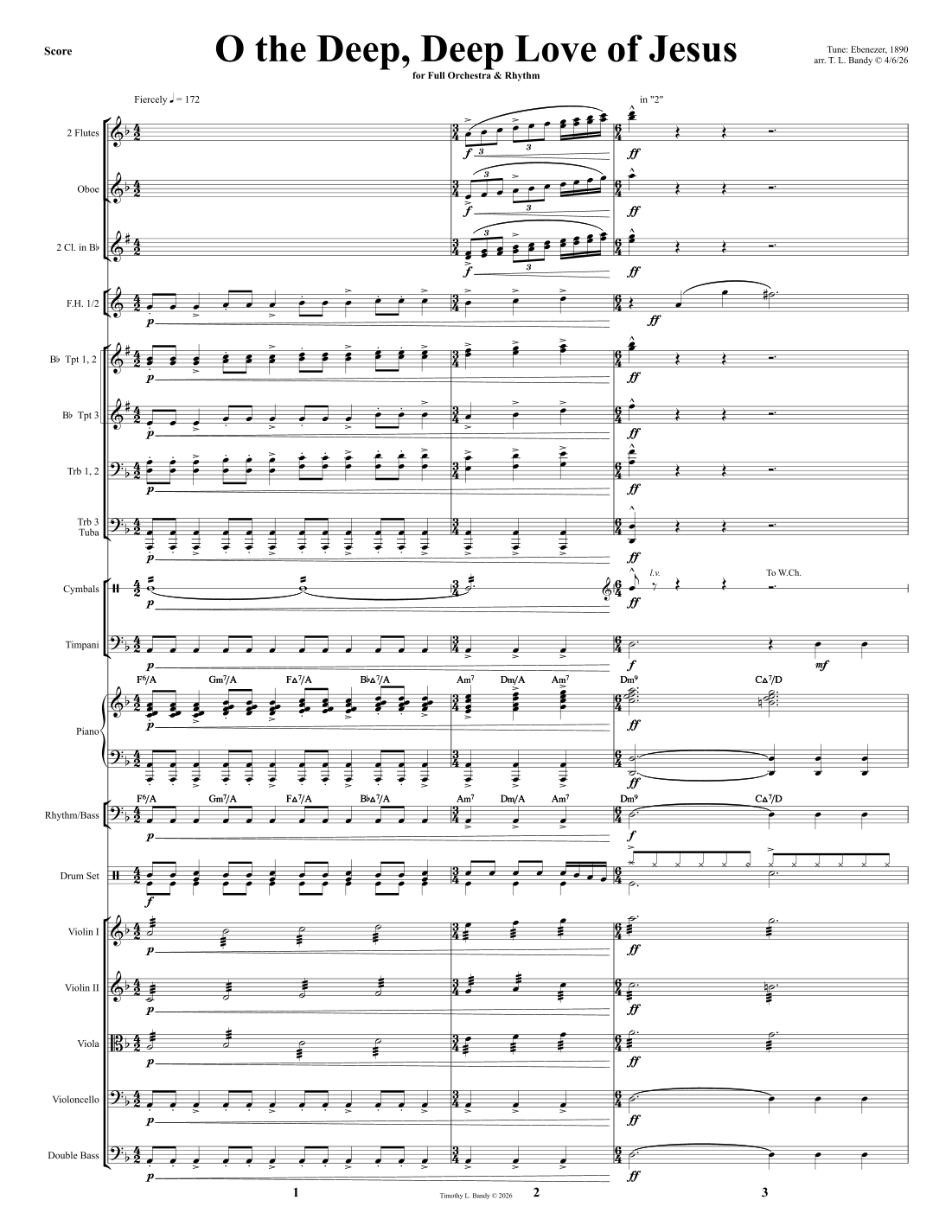 【蒂莫西·班迪改编《耶稣深妙大爱》管弦乐总谱】O the Deep, Deep Love of Jesus (arr. Timothy Bandy) by Public Domain Full Orchestra PDF乐谱下载