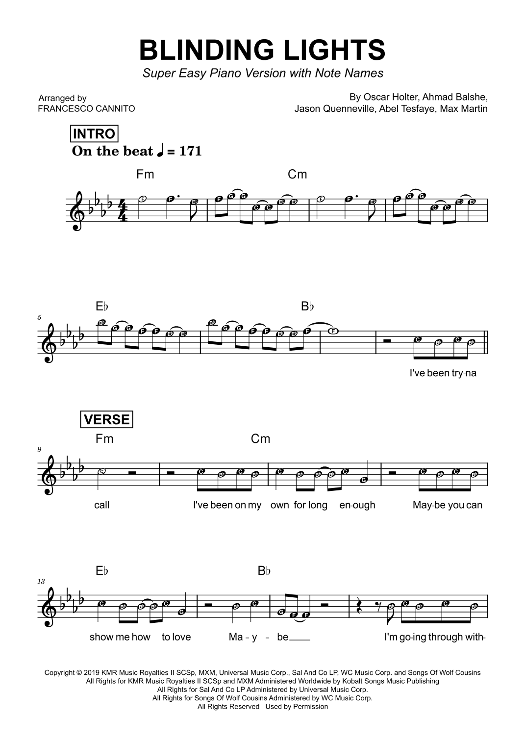Blinding Lights (arr. Francesco Cannito) by The Weeknd Sheet Music for ...