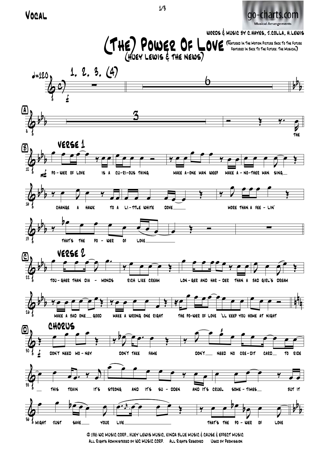 The Power Of Love (arr. Andy Davidson go-charts.com) by Huey Lewis & The News Full Orchestra