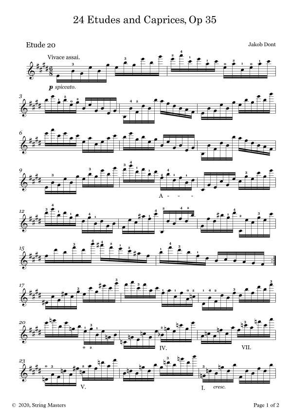 DONT 24 Etudes and Caprices Op35, for Violin No 20 Sheet Music Jakob