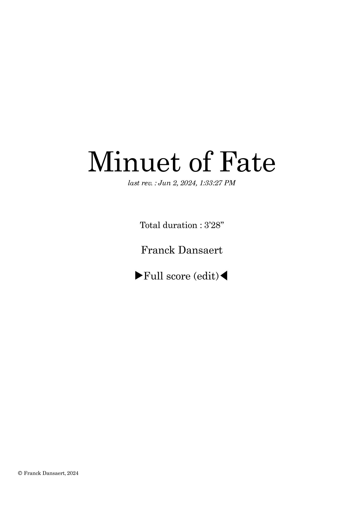 【弗兰克·丹萨特《命运小步舞曲》管弦乐总谱】Minuet of Fate - Score Only by Franck Dansaert Full Orchestra PDF乐谱下载