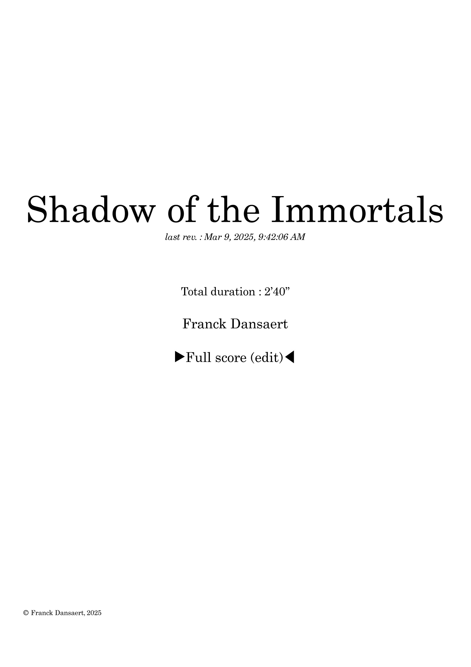 Shadow of the Immortals - Score Only by Franck Dansaert Full Orchestra
