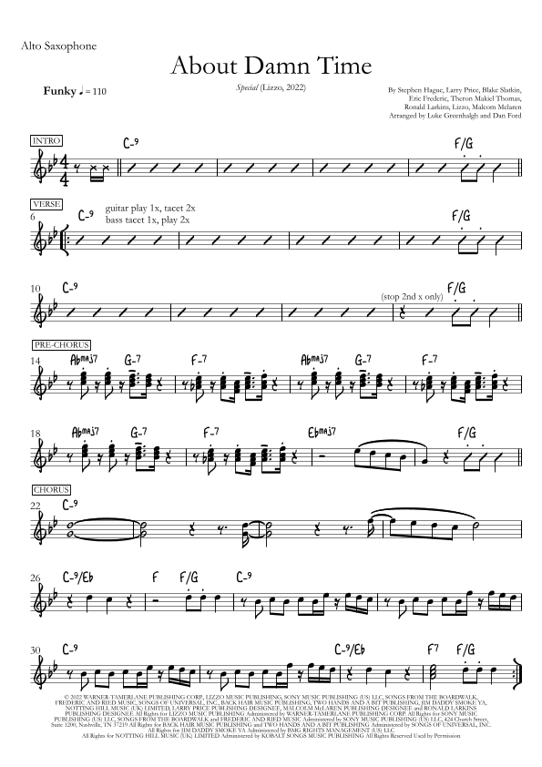 About Damn Time (arr. Dan Ford) Sheet Music Lizzo Lead Sheet / Fake