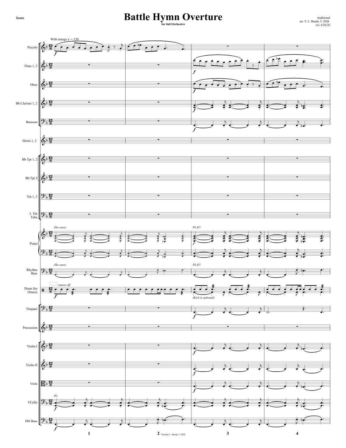 Battle Hymn of the Republic Overture by Timothy L. Bandy Full Orchestra(《共和国战歌序曲》Timothy L. Bandy 管弦乐团版) - 预览