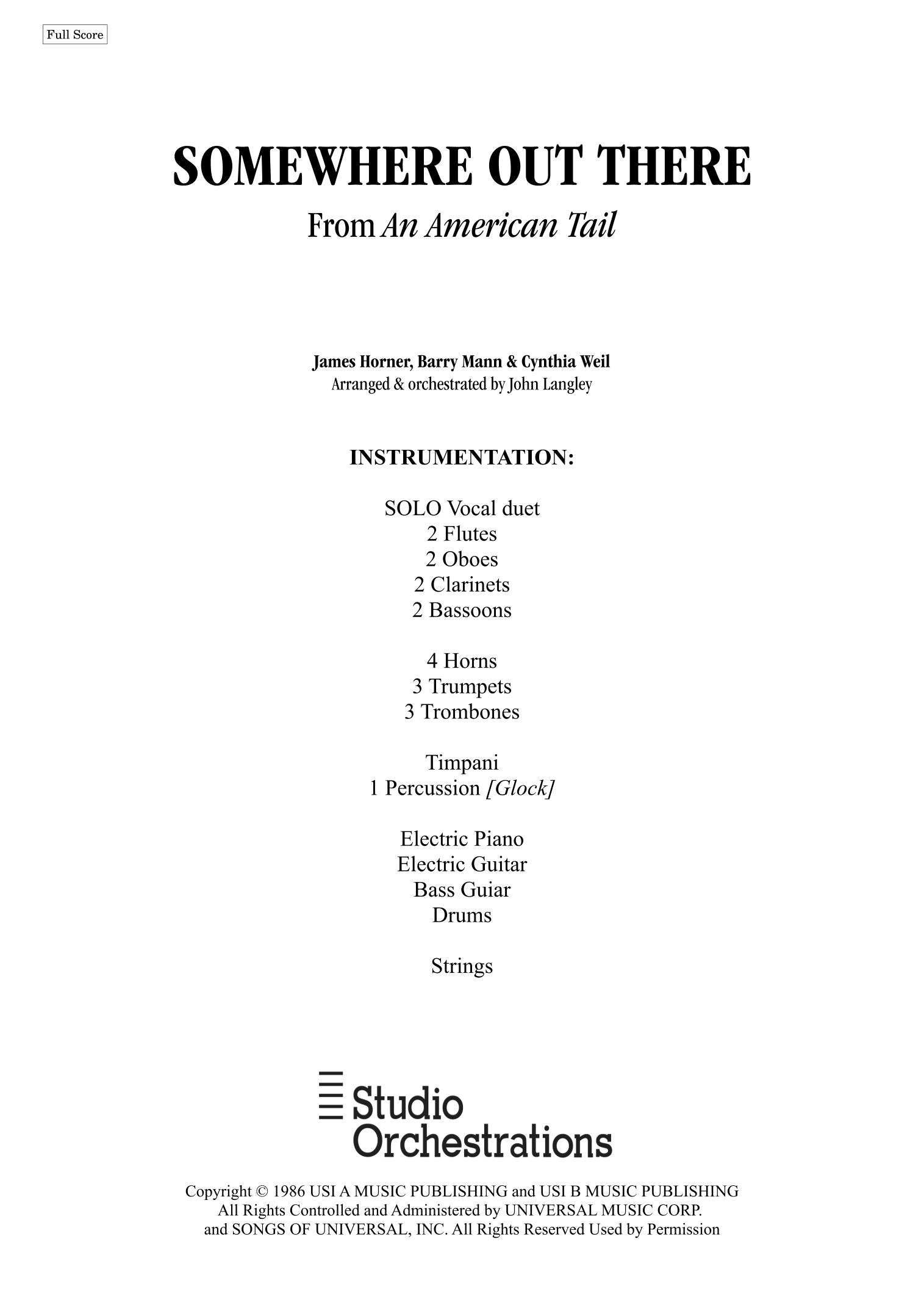 Somewhere Out There (arr. John Langley (for Studio Orchestrations)) by Linda Ronstadt & James Ingram 管弦乐团乐谱 - 预览