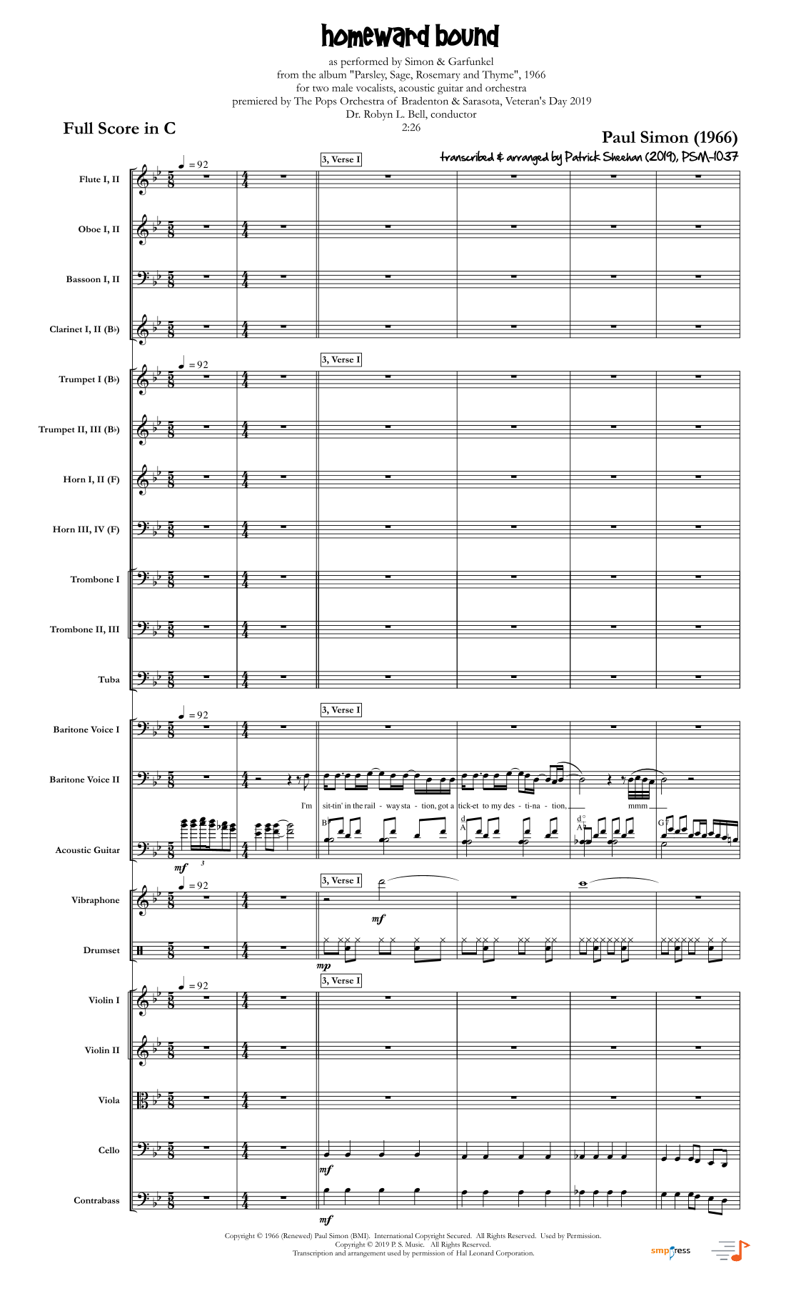 Homeward Bound (arr. Patrick Sheehan) by Simon & Garfunkel 管弦乐团 - 预览