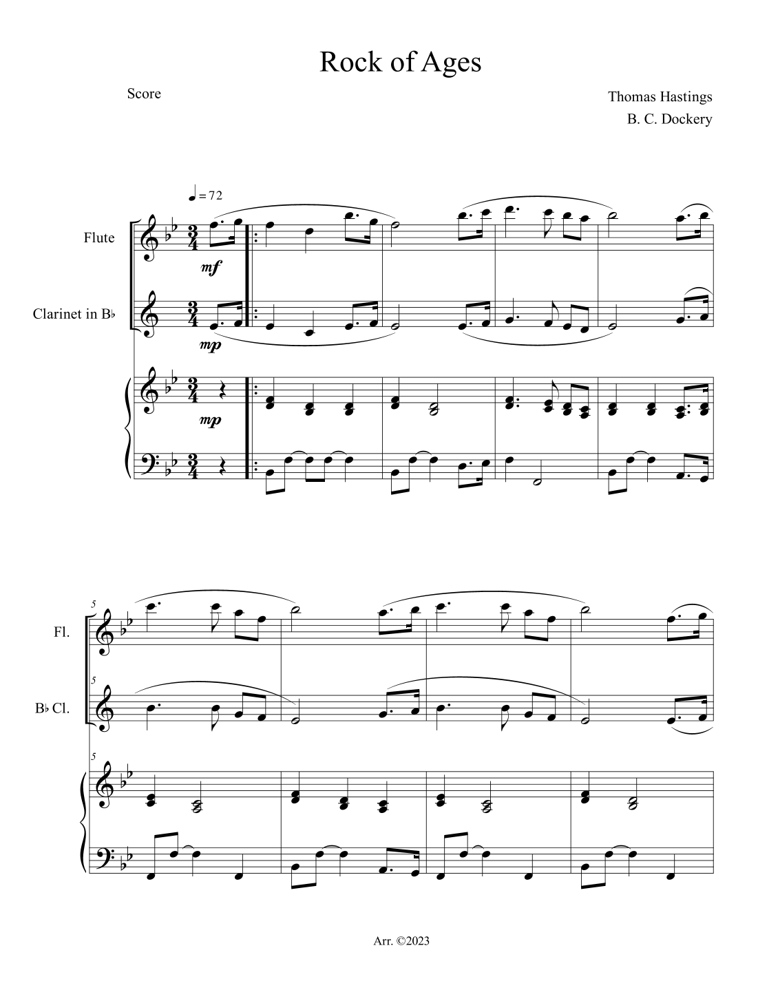 Rock of Ages (Flute and Clarinet Duet with Piano Accompaniment) (arr. B. C. Dockery) Partition Digitale