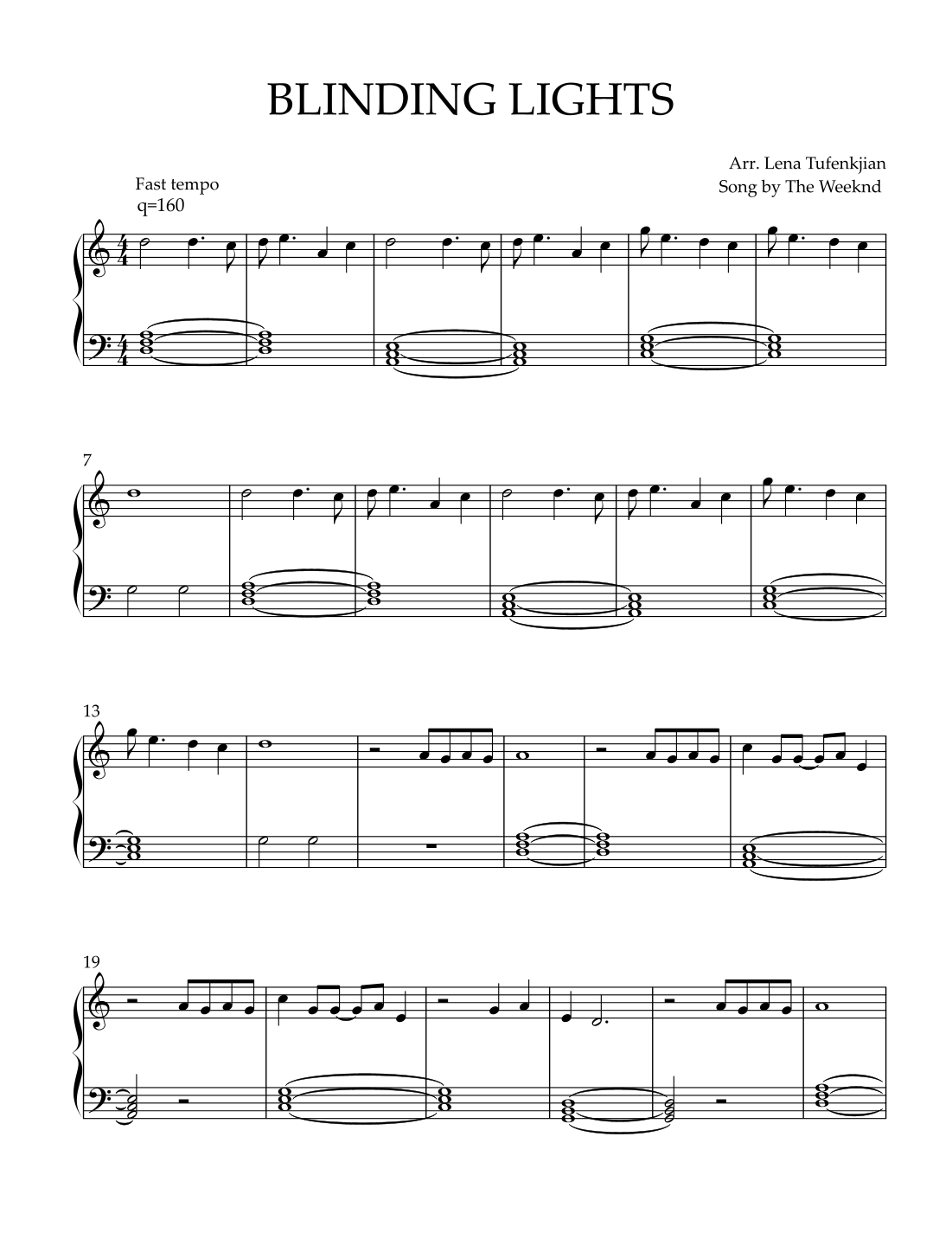 Blinding Lights (arr. Lena Tufenkjian) by The Weeknd Sheet Music for ...