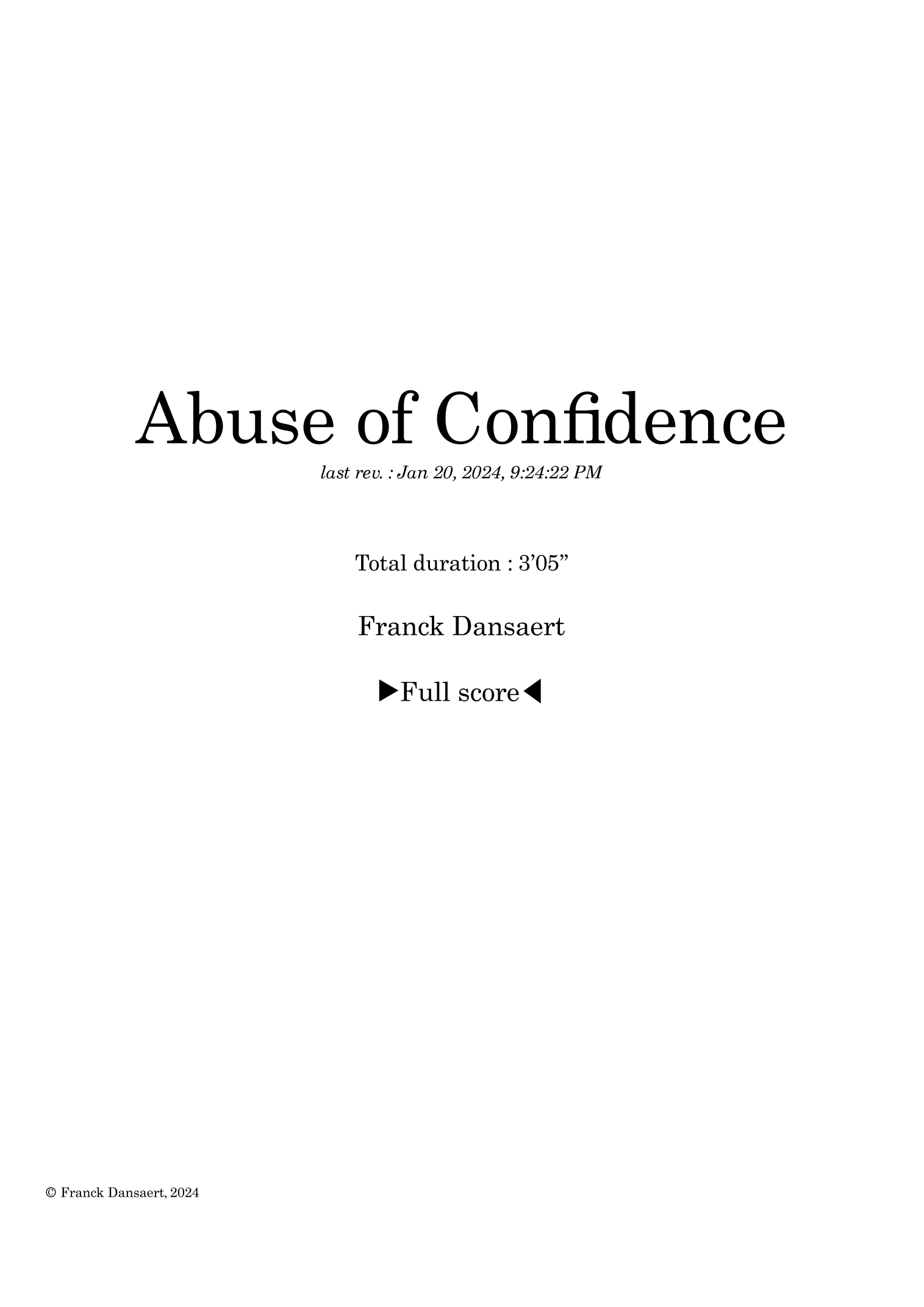 Abuse of Confidence - Score Only by Franck Dansaert Full Orchestra