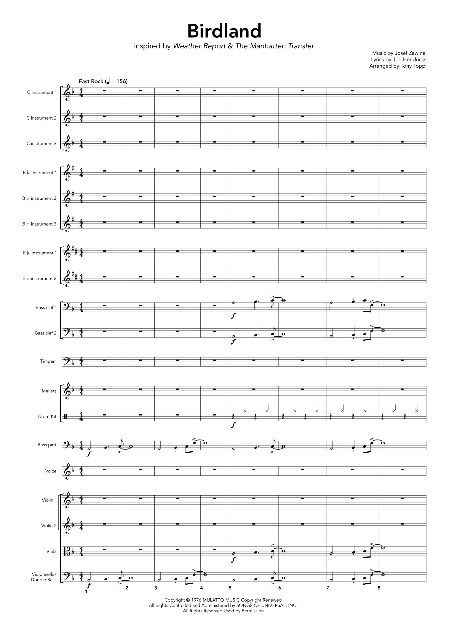 Birdland (arr. Tony Toppi) by Manhattan Transfer Full Orchestra