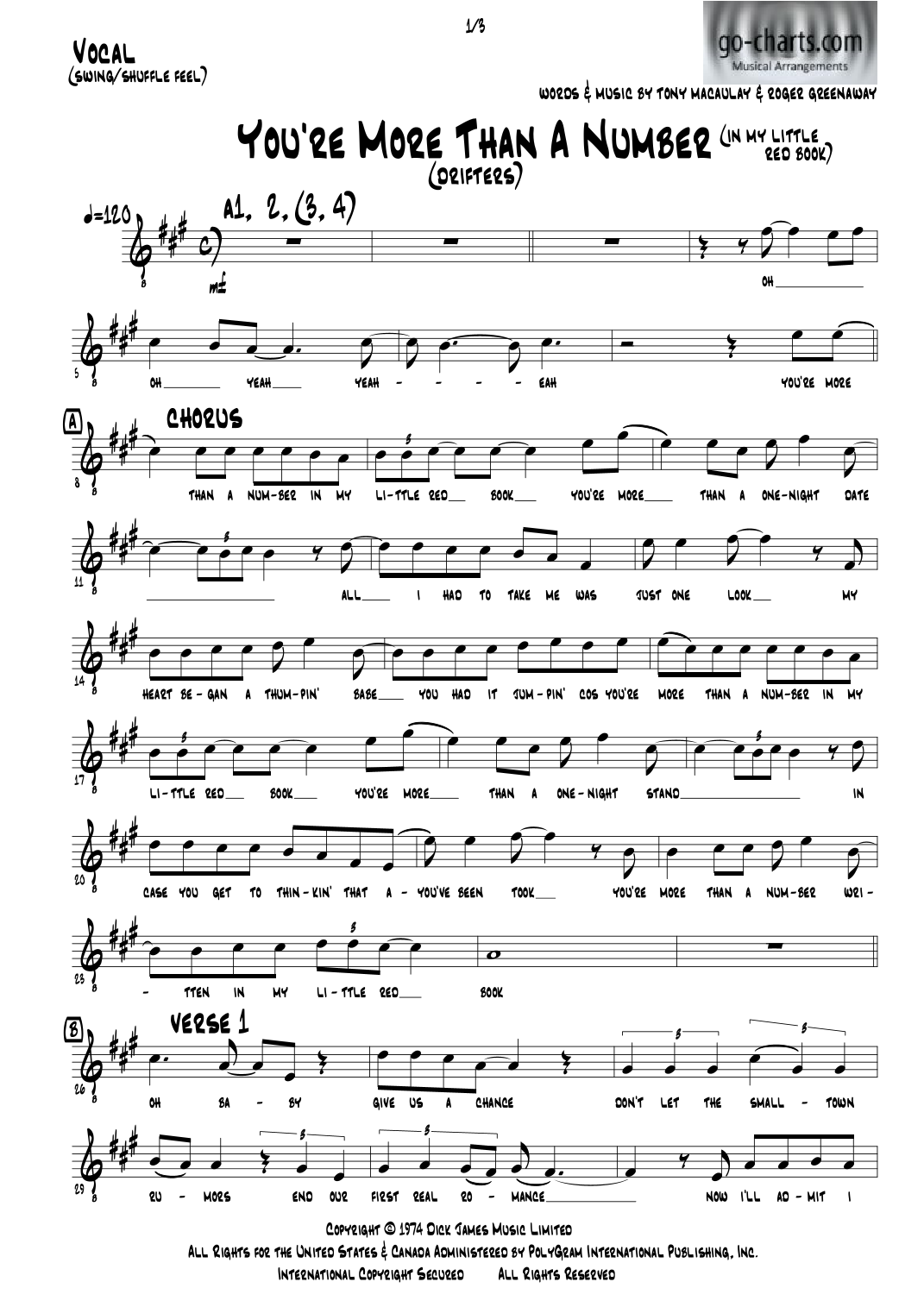 You're More Than A Number In My Little Red Book (arr. Andy Davidson go-charts.com) by The Drifters 管弦乐团 - 预览