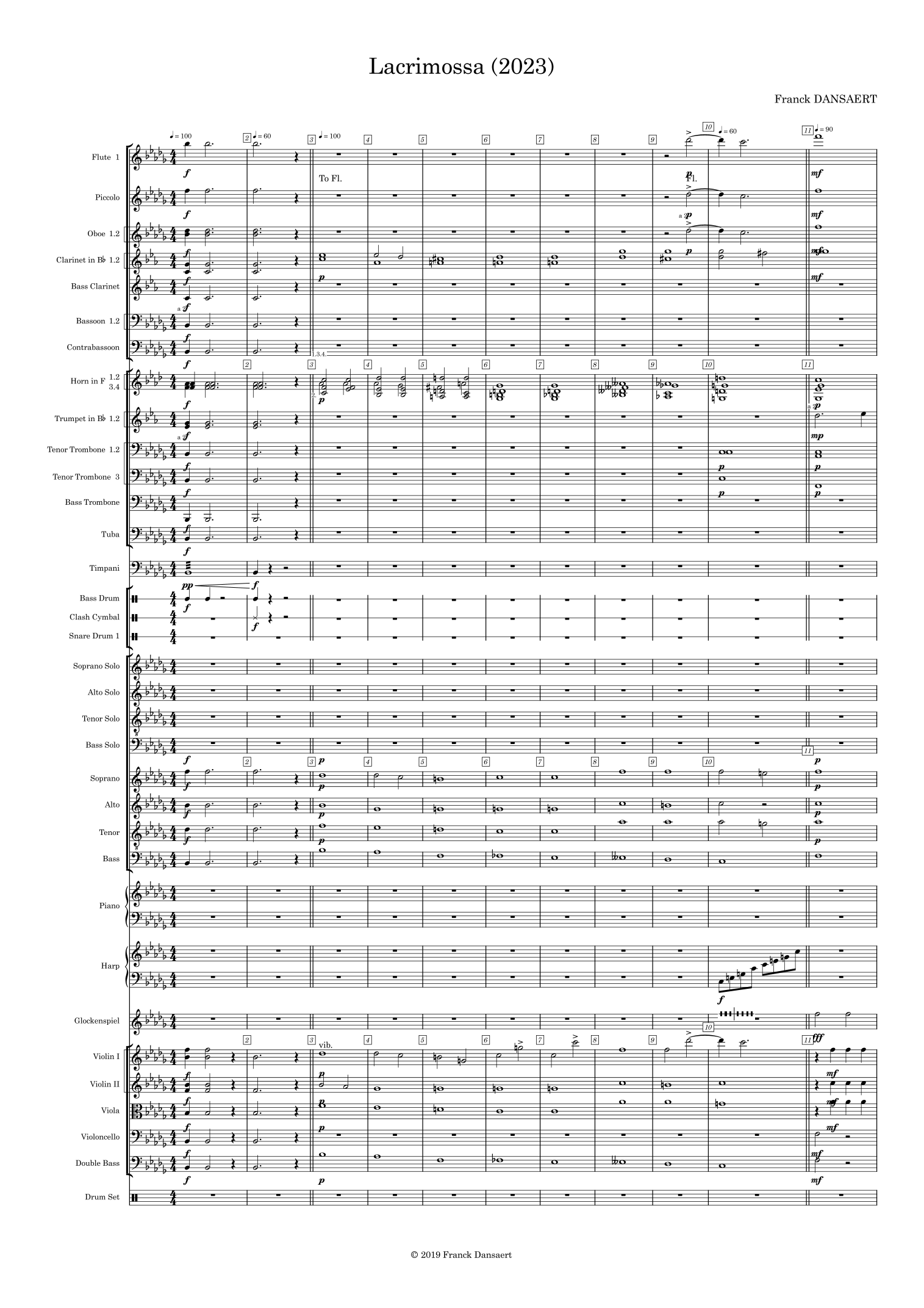 【弗兰克·丹萨特《落泪之日》管弦乐总谱】Lacrimosa - Score Only by Franck Dansaert Full Orchestra PDF乐谱下载
