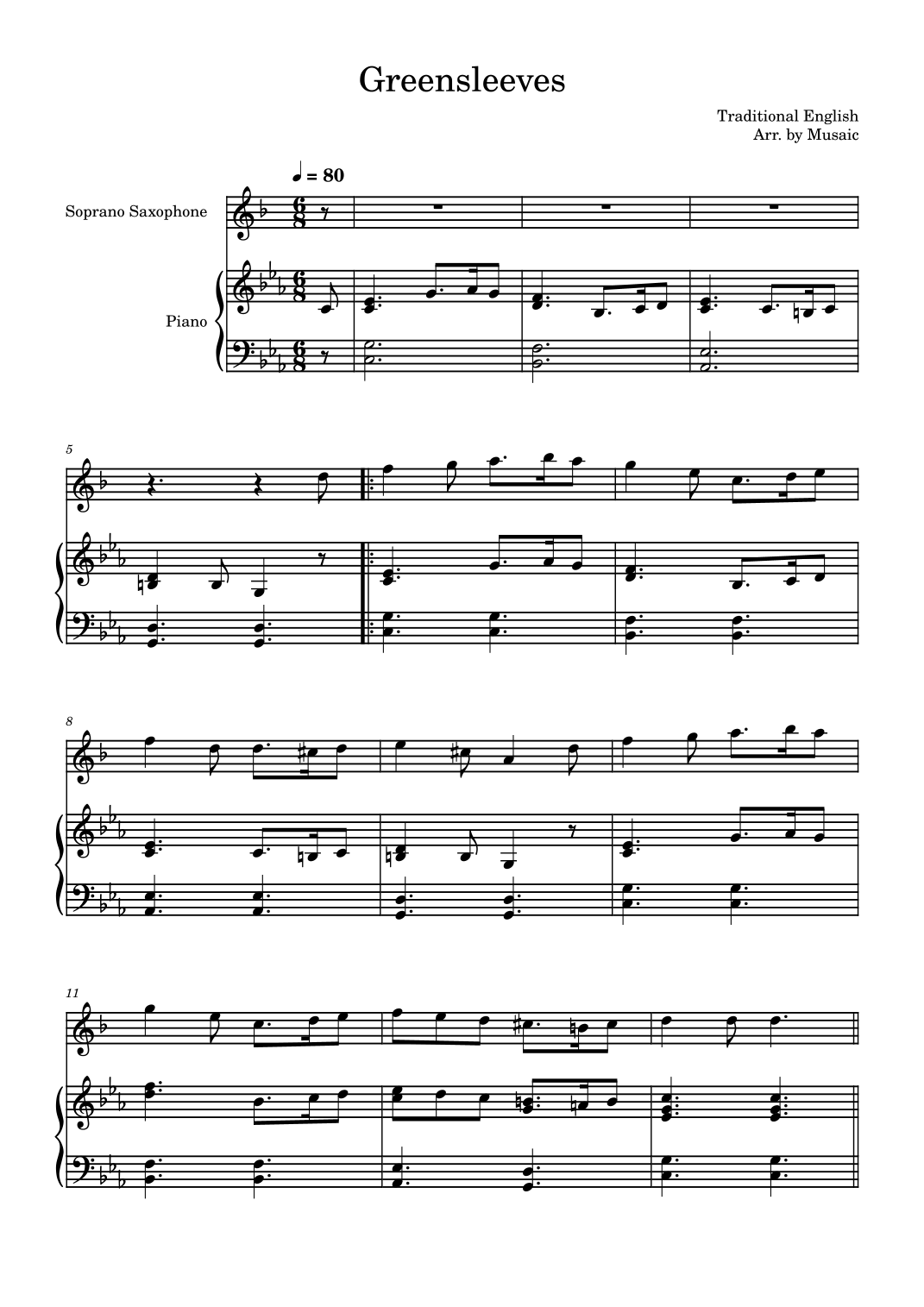 Greensleeves - Soprano Sax. and Piano (with chords) by Traditional ...