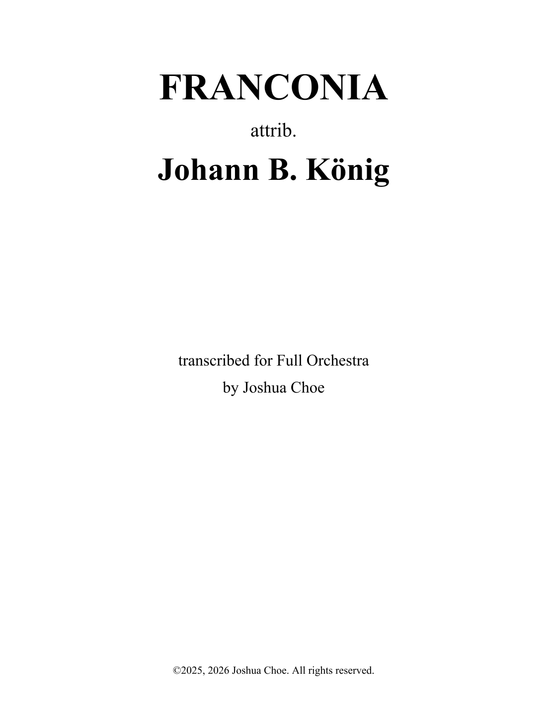 FRANCONIA (arr. JMJ Arrangements) by attrib. Johann B. König 管弦乐团 - 预览