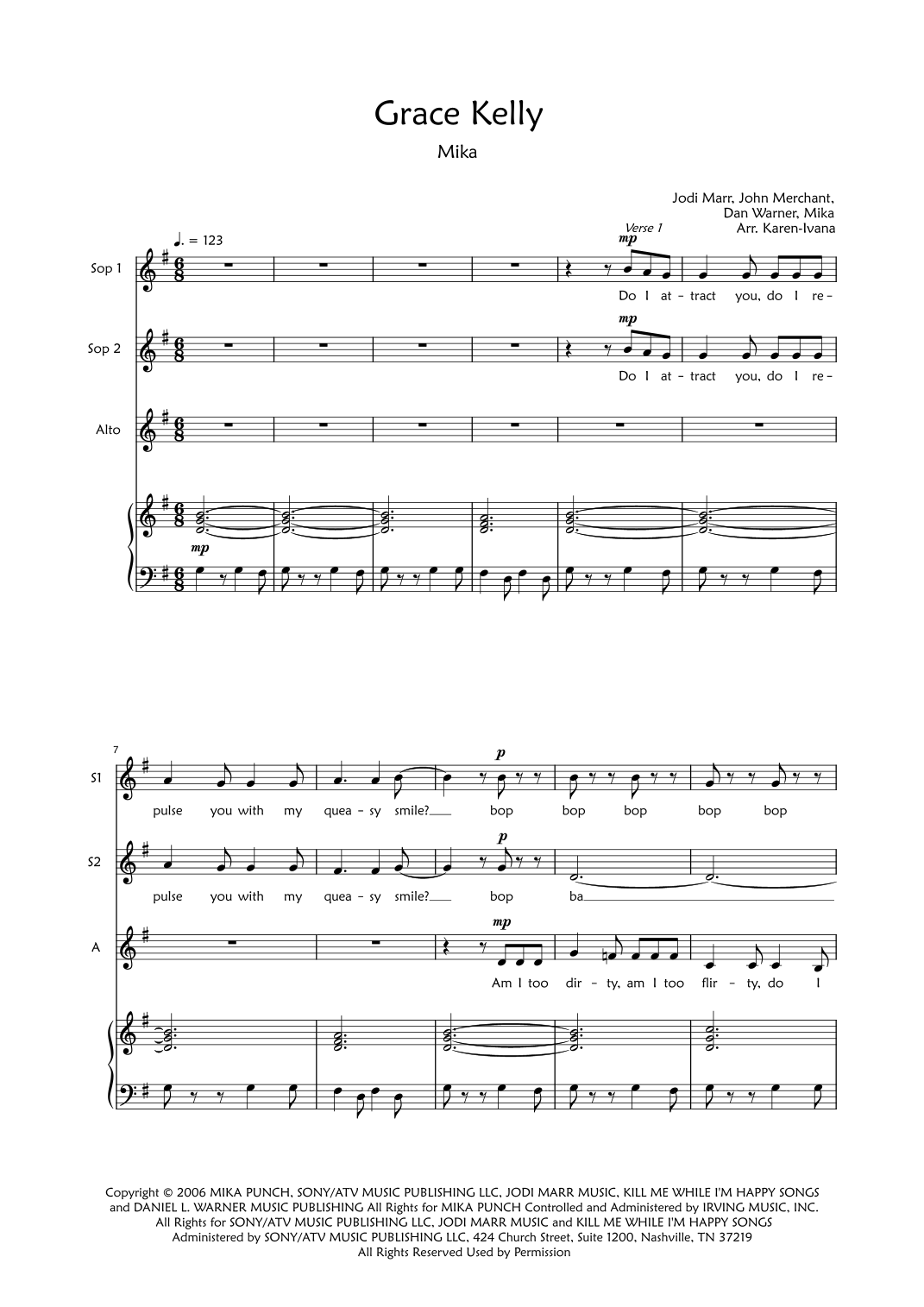 Grace Kelly (arr. Karen Ivana) by Mika Sheet Music for SSA Choir at ...