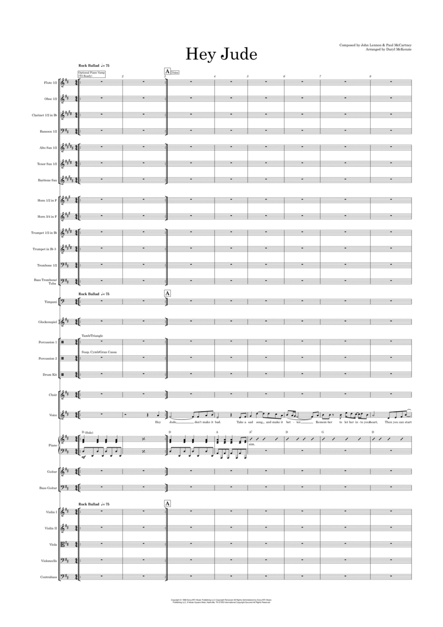 Hey Jude (arr. Daryl McKenzie) by The Beatles 管弦乐团全谱 - 预览