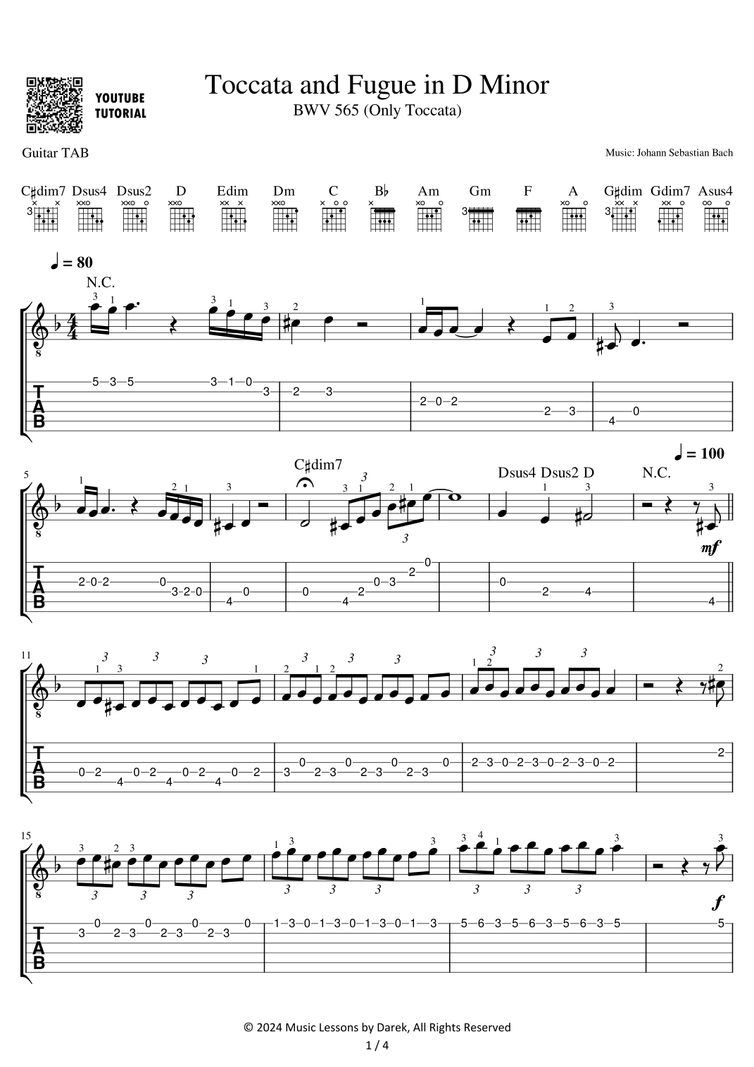 Toccata And Fugue In D Minor BWV 565 Only Toccata Johann 