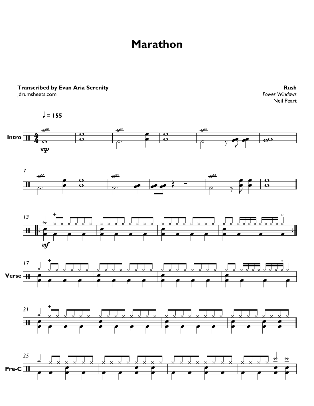 Marathon (arr. Evan Aria Serenity por Neil Peart Partituras para ...