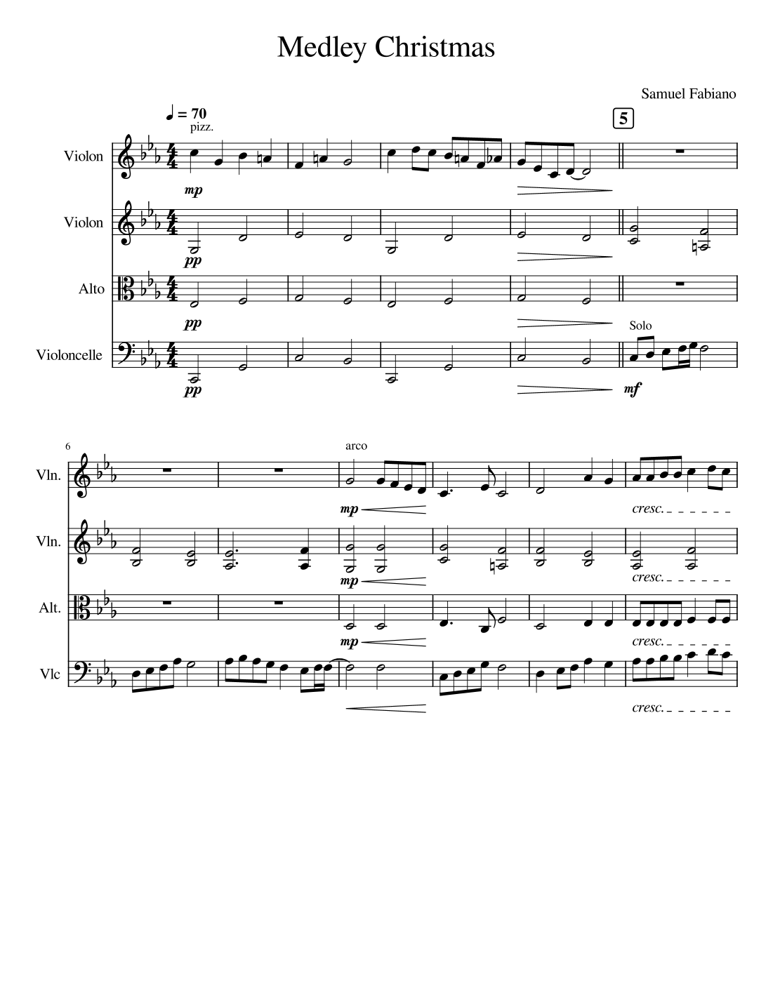 Christmas Medley for String quartet by Samuel Diniz Sheet Music for