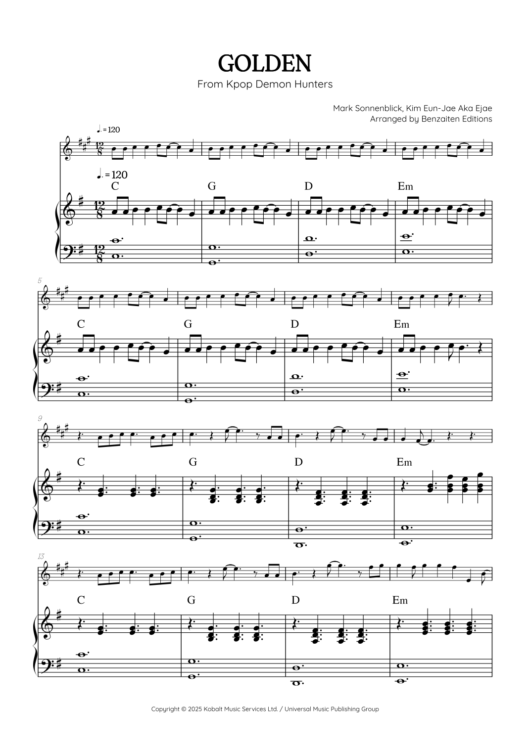 Golden (arr. Benzaiten Editions) by Huntr/X (Ejae, Audrey Nuna And