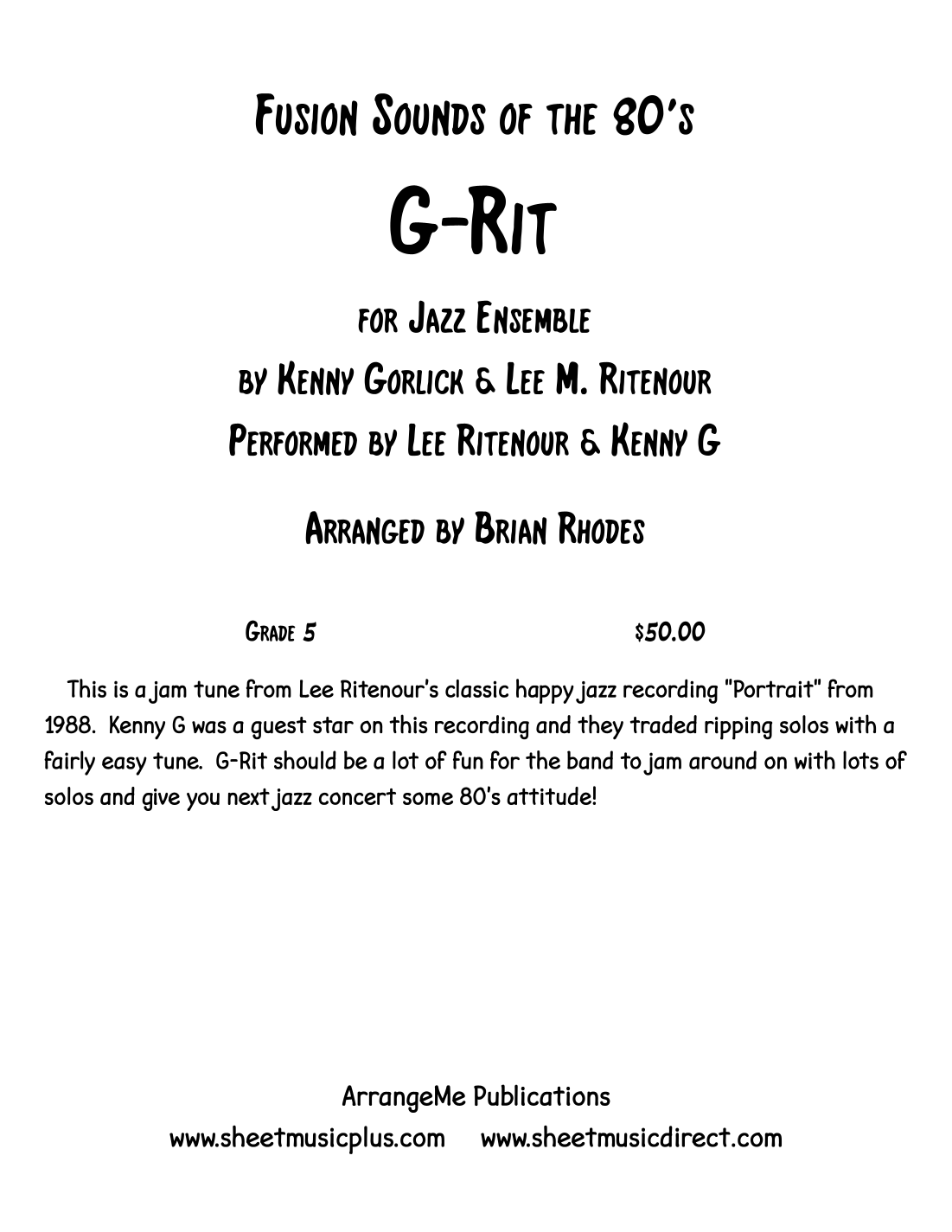 G-Rit (arr. Brian Rhodes) by Kenny G Sheet Music for Jazz Ensemble at ...