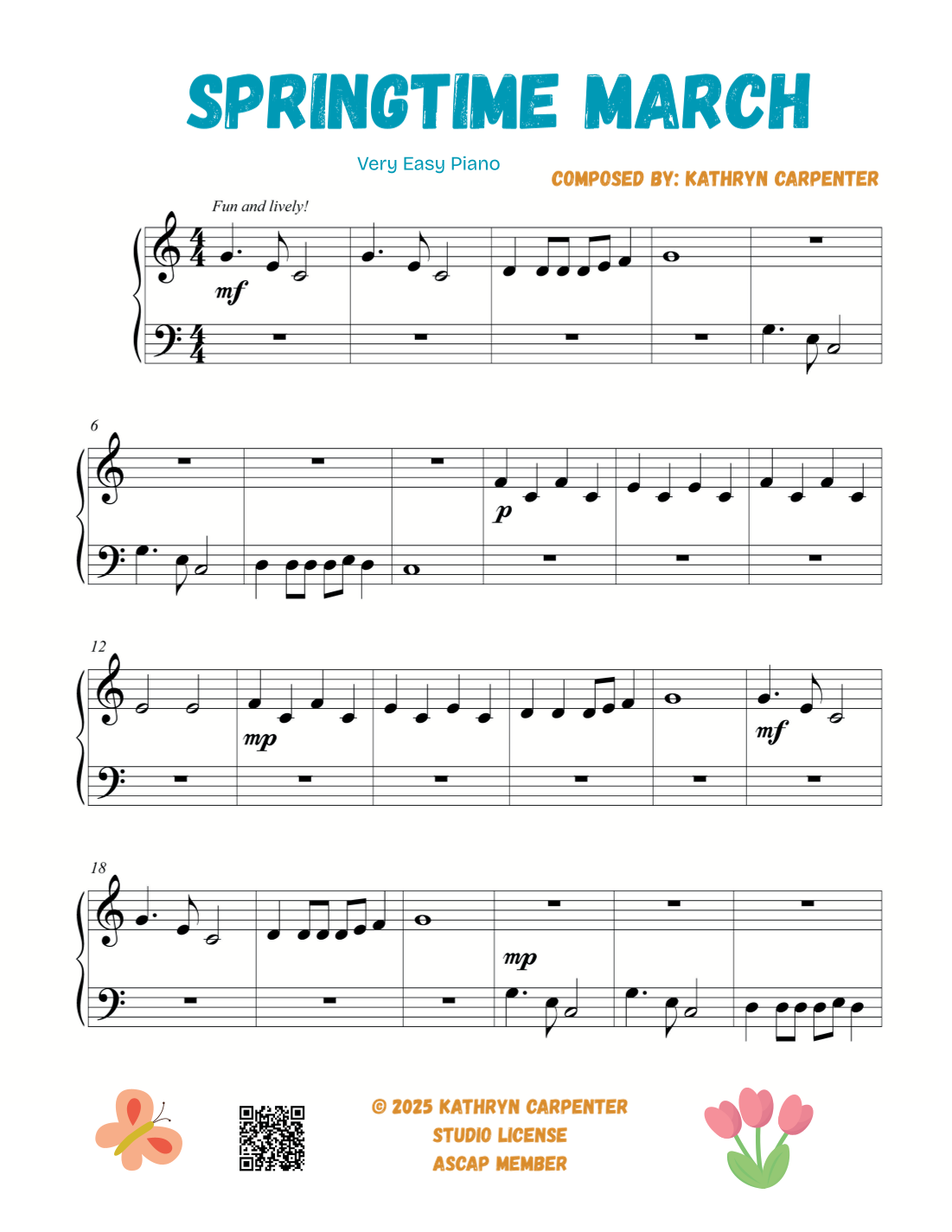 Springtime March (Very Easy Piano) by Kathryn Carpenter Sheet Music for ...