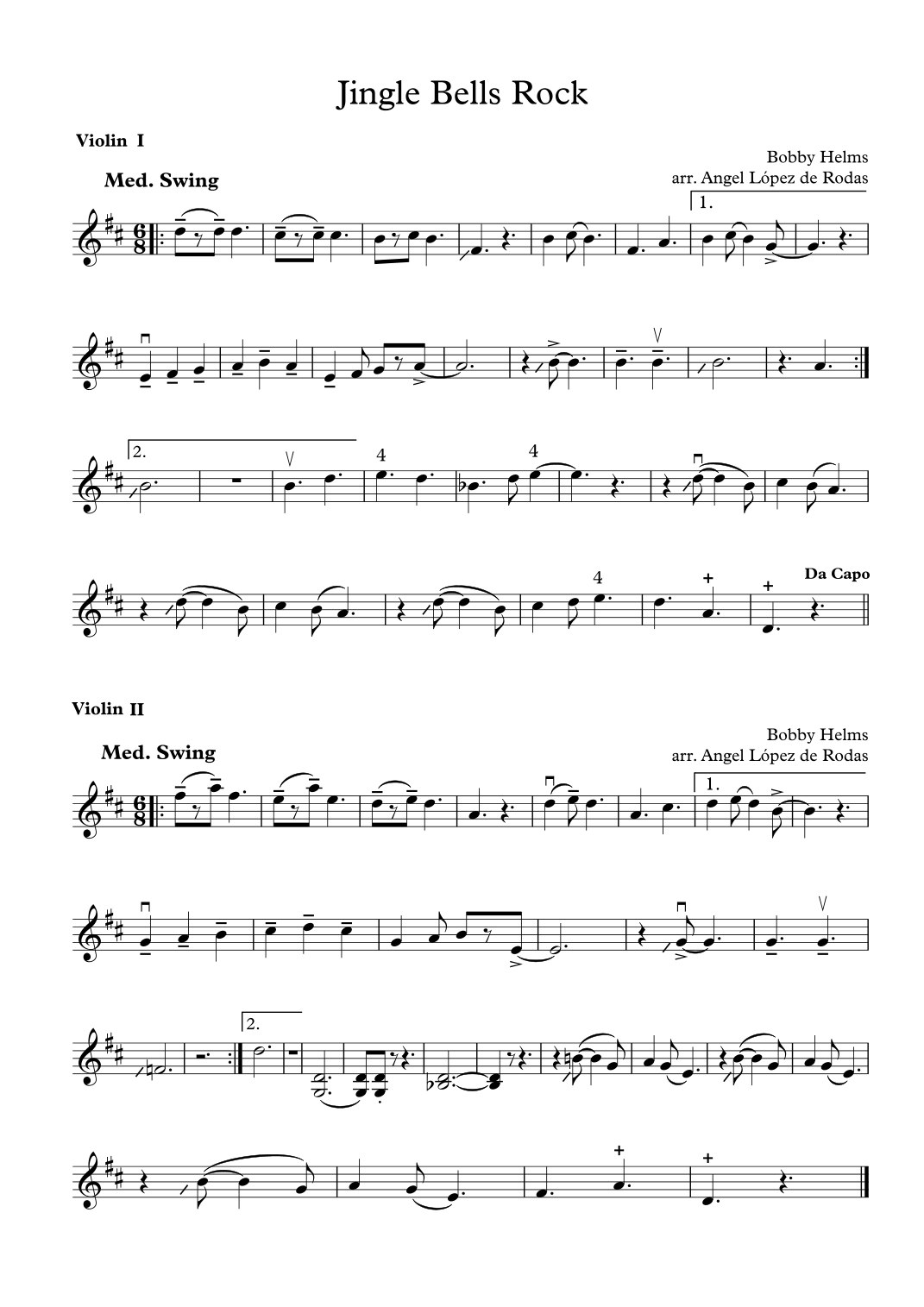 Jingle Bells Rock Sheet Music Angel López de Rodas Instrumental Duet