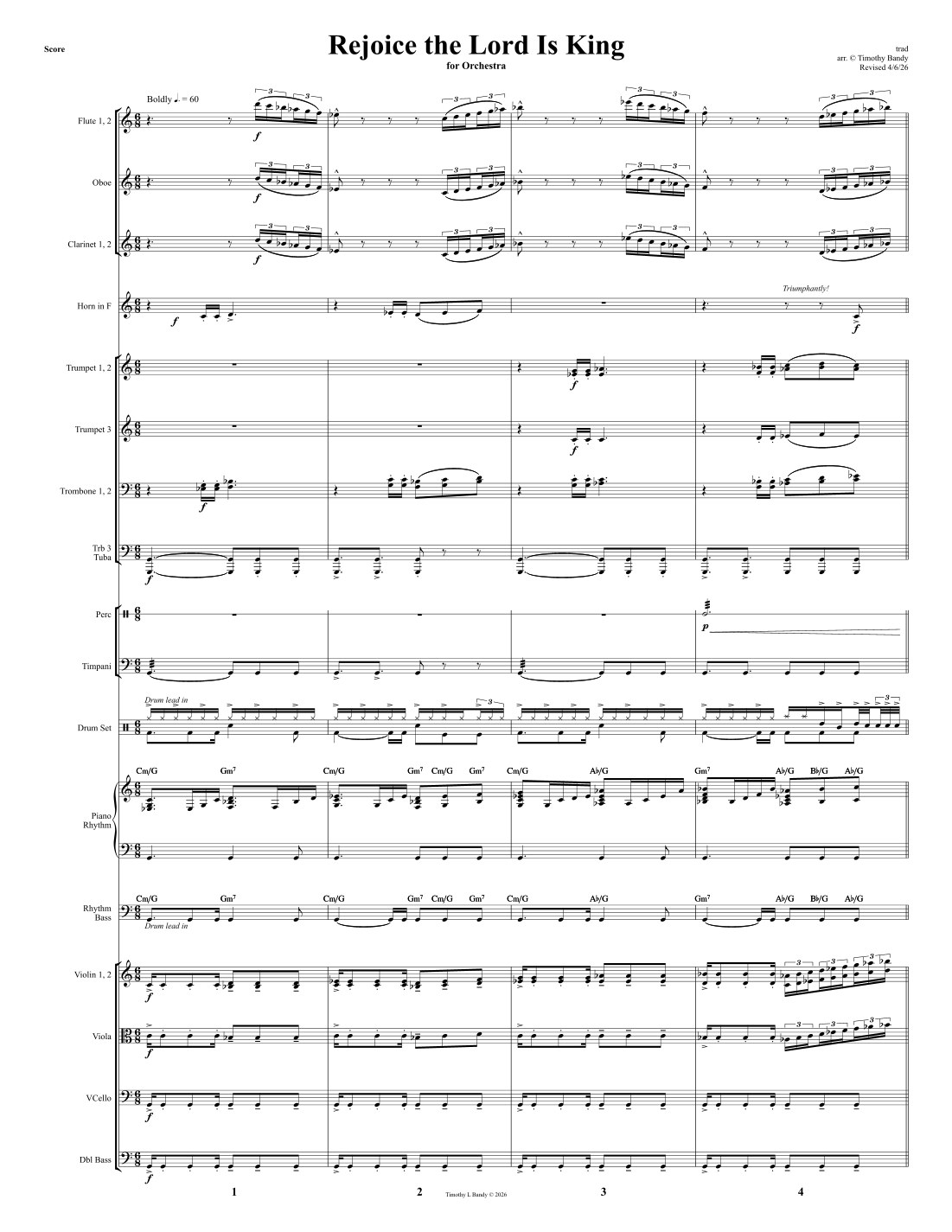 Rejoice the Lord Is King (for Orchestra) (arr. Timothy Bandy) by Public Domain Full Orchestra