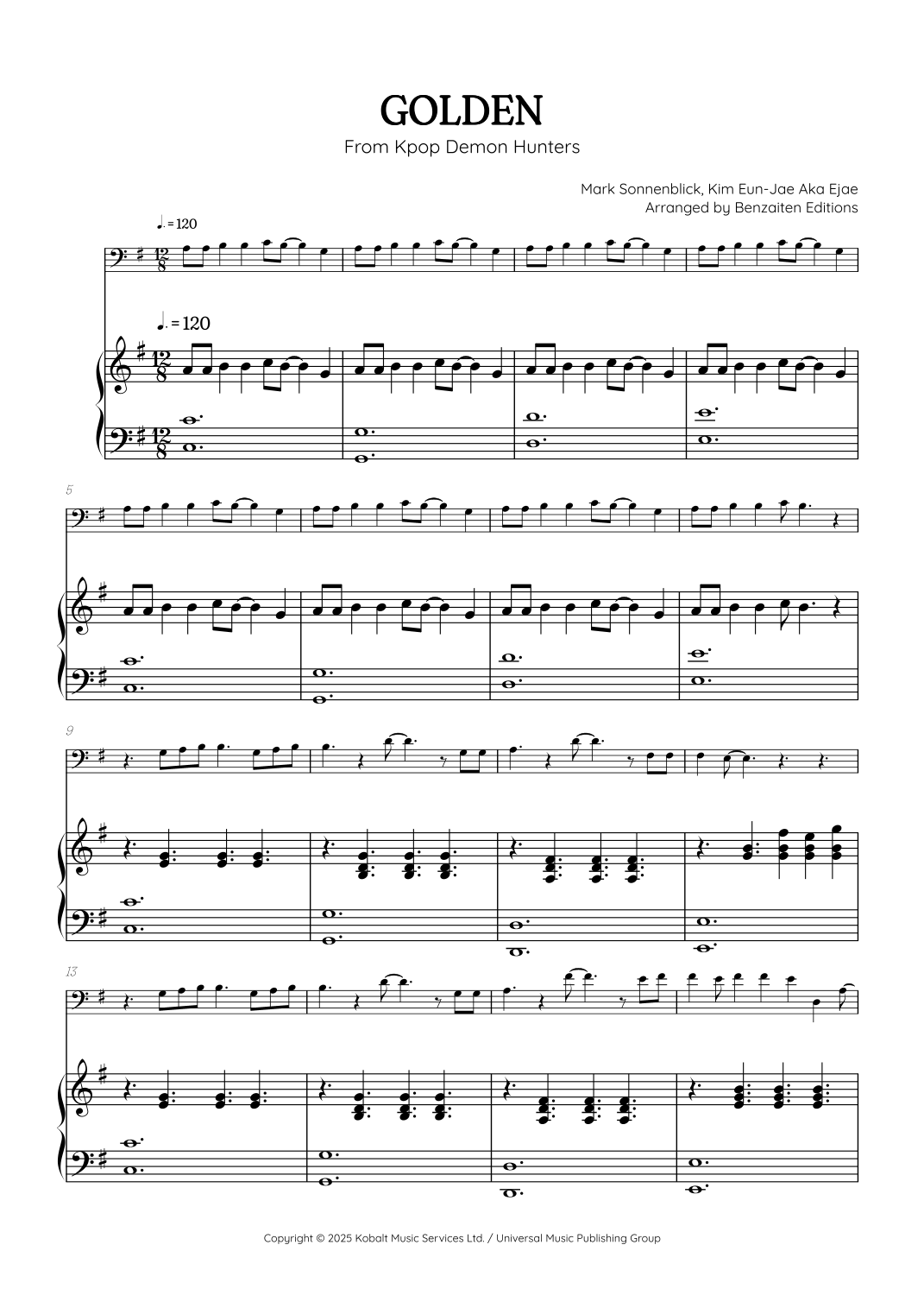 Golden (arr. Benzaiten Editions) by Huntr/X (Ejae, Audrey Nuna And