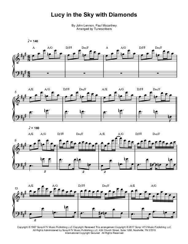 Lucy in the Sky with Diamonds (arr. Tunescribers) by John Lennon Sheet Music for Piano Solo at