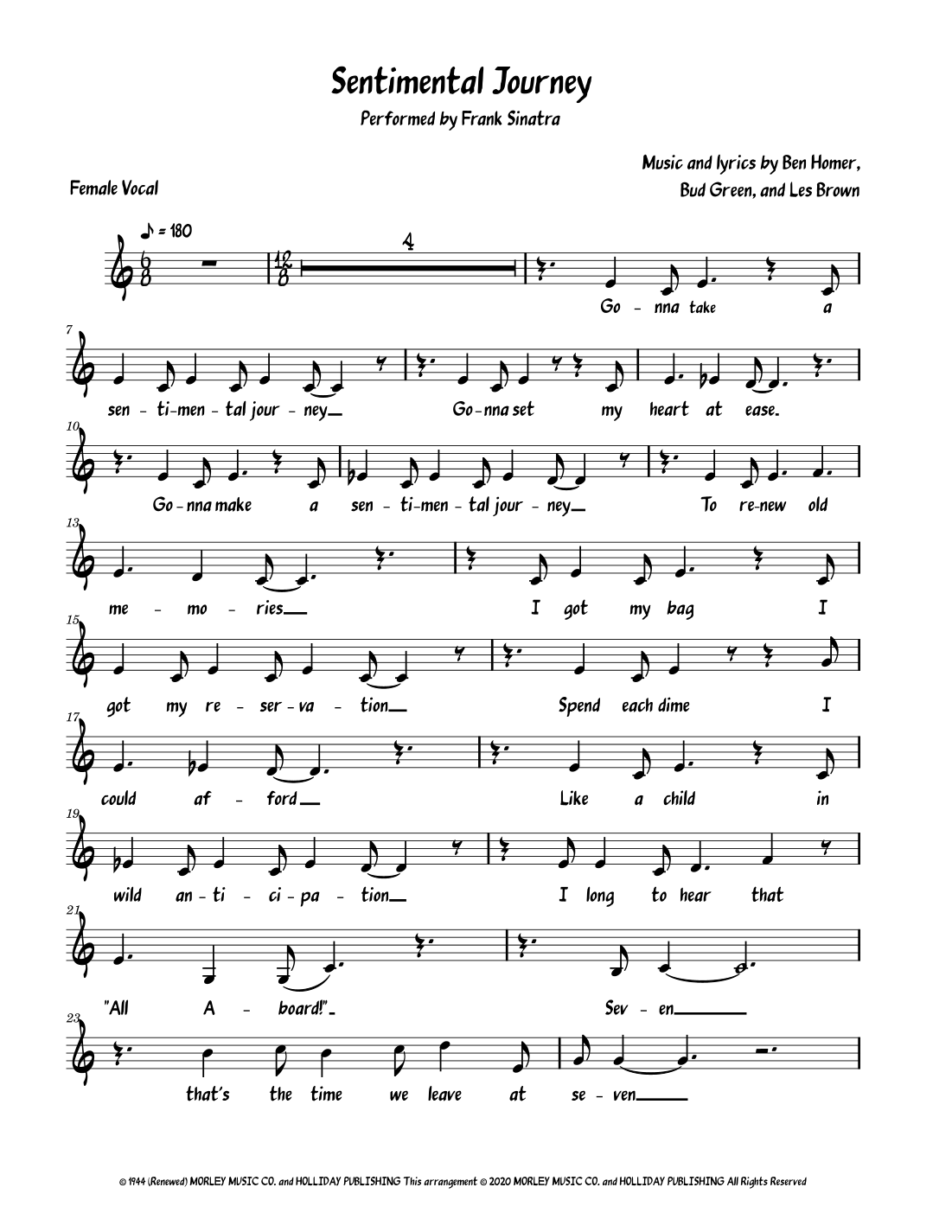 Sentimental Journey by Bud Green Sheet Music for Real Book
