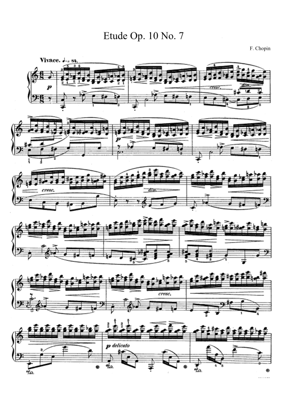 Chopin Etude Op. 10 No. 7 in C Major (arr. Public Domain) Partituras