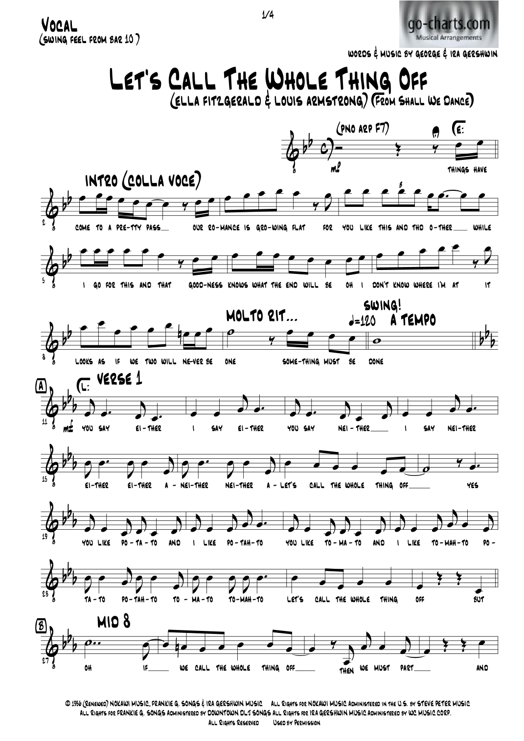 Let's Call The Whole Thing Off (arr. Andy Davidson go-charts.com) by Ira Gershwin 管弦乐团 - 预览