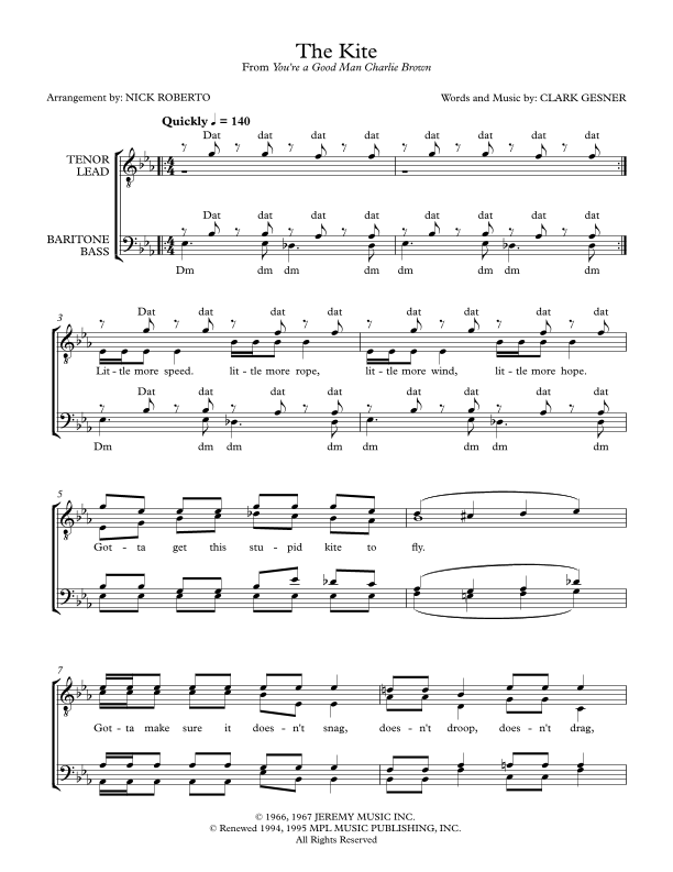The Kite (charlie Brown's Kite) Sheet Music Clark Gesner TTBB Choir