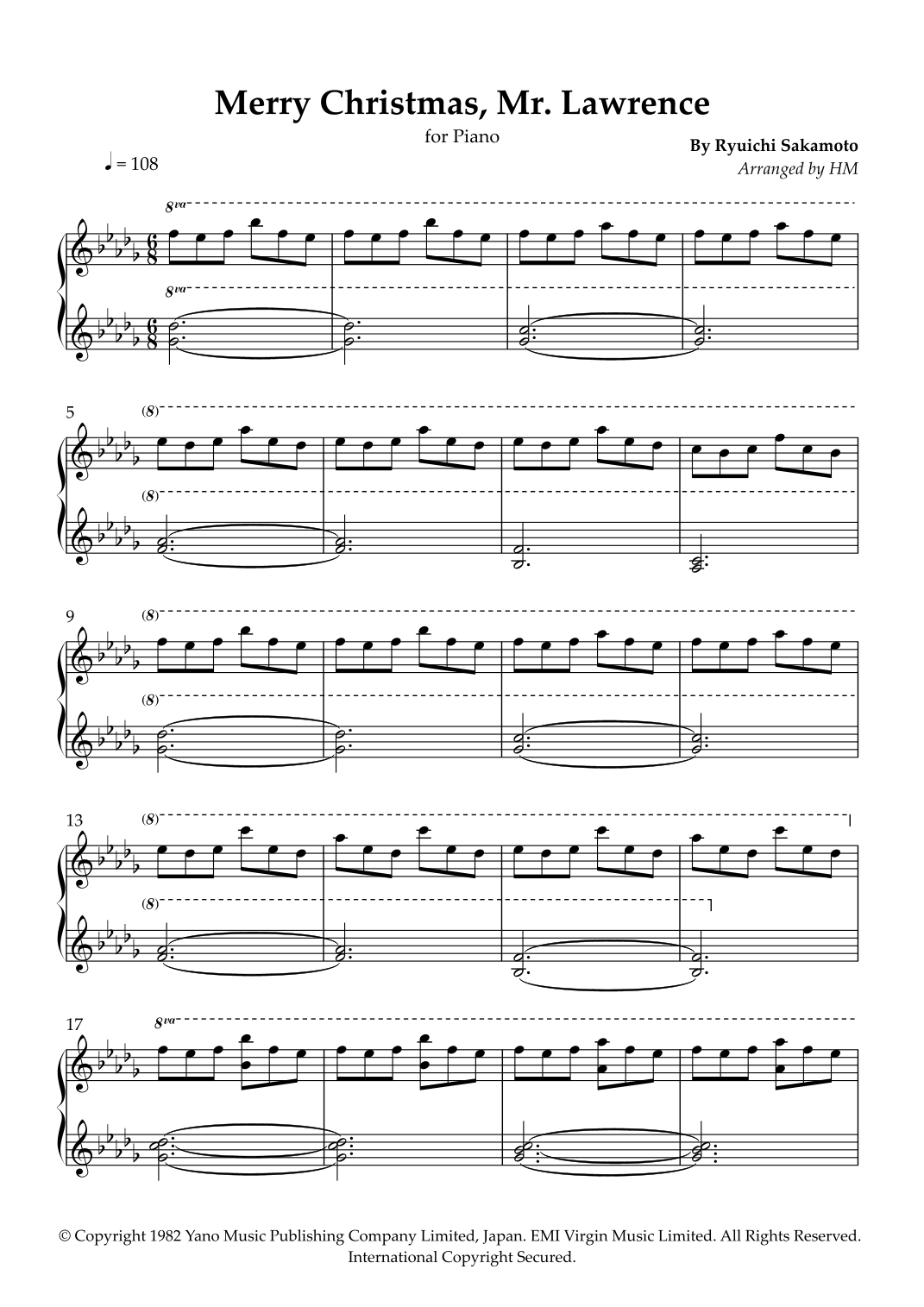 Merry Christmas, Mr. Lawrence by Sakamoto Sheet Music for Easy