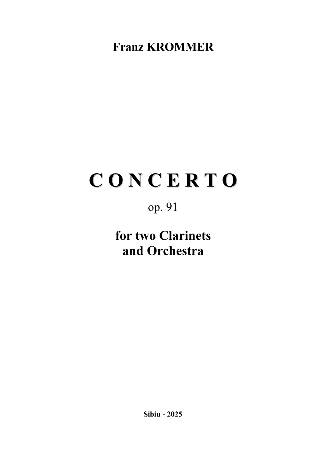 Concerto for Two Clarinets, Op. 91 (arr. Gheorghe Brănici) by Franz Krommer Full Orchestra