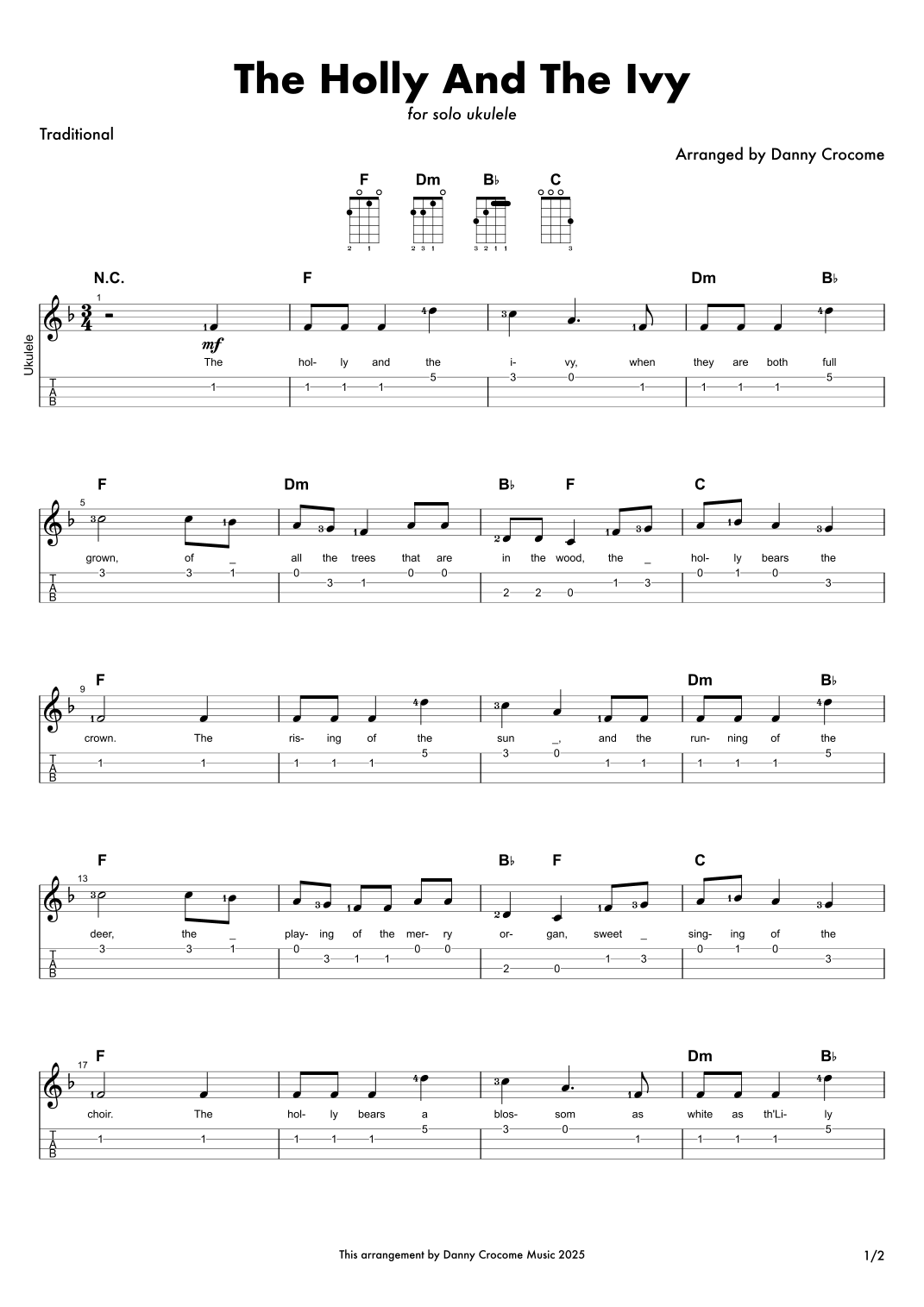 The Holly And The Ivy (arr. Danny Crocome) by Traditional Sheet Music ...