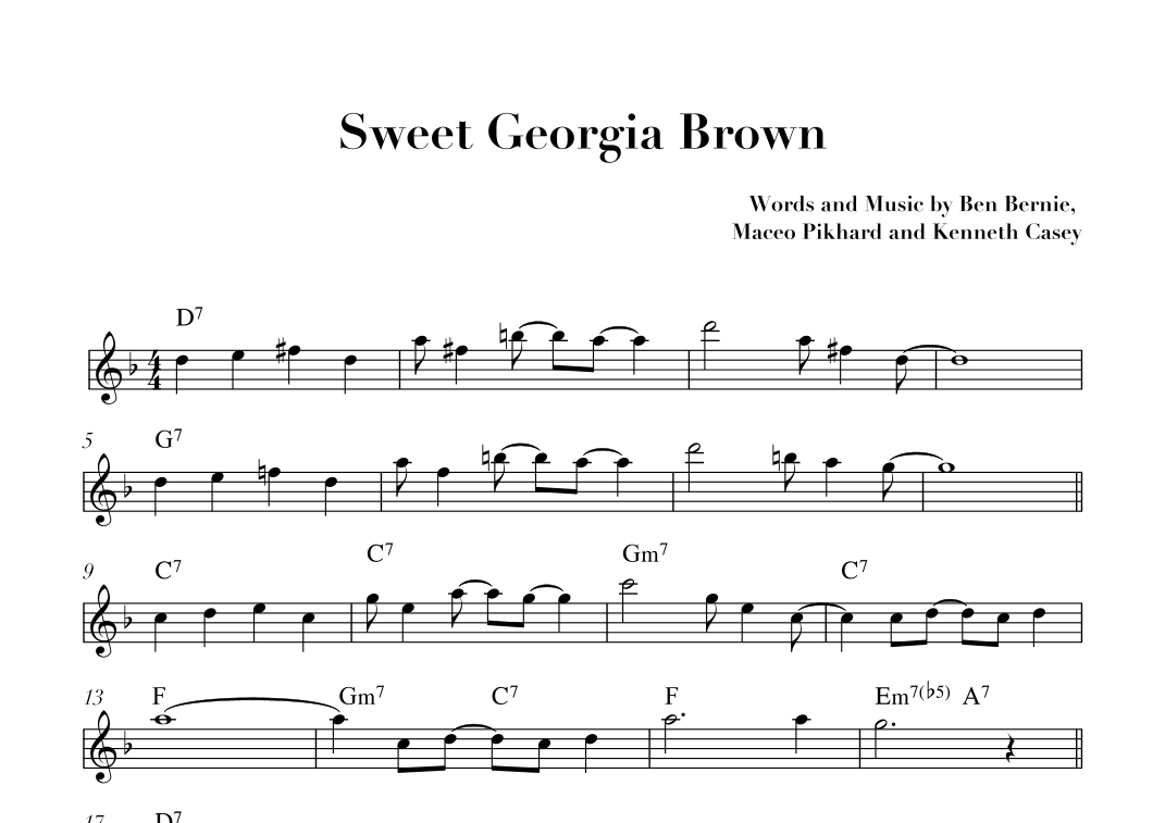 Sweet Georgia Brown - F Major by Ben Bernie, Maceo Pikhard, Kenneth
