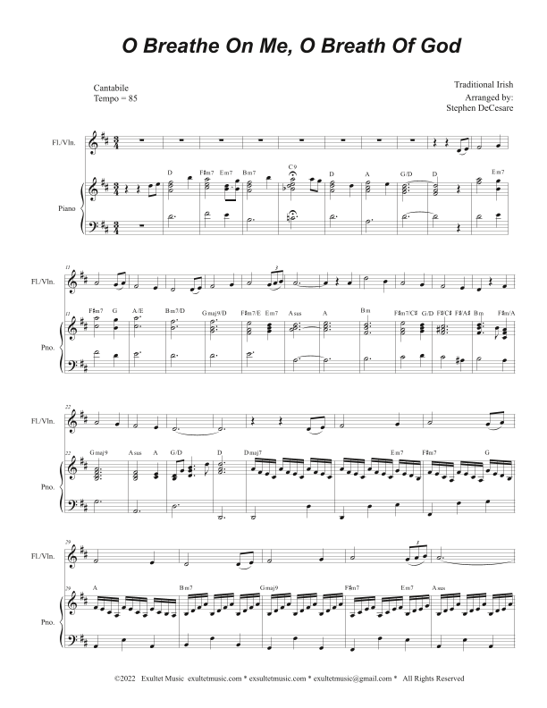 O Breathe On Me, O Breath Of God (Flute or Violin solo and Piano) (arr. Stephen DeCesare) Digital Sheet Music