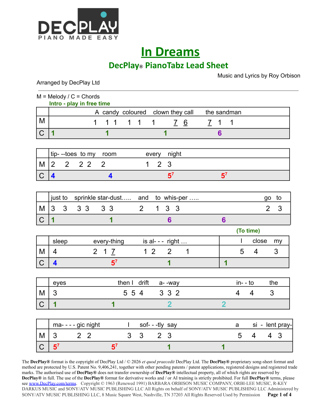 In Dreams (arr. DecPlay Ltd) by Roy Orbison Sheet Music for DecPlay ...